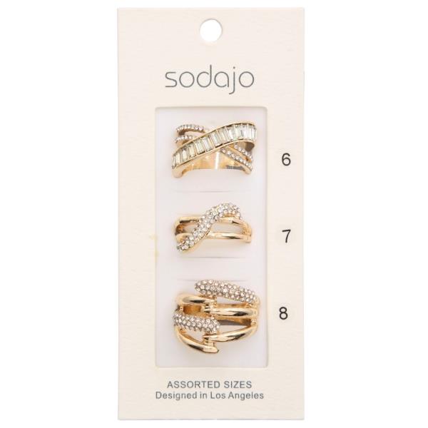SODAJO RHINESTONE METAL ASSORTED RING SET