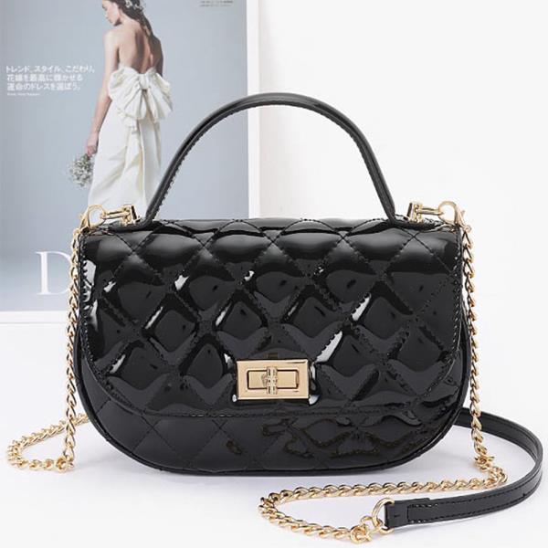 QUILTED ENAMEL FLAP BAG