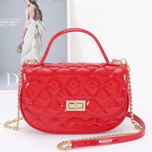 QUILTED ENAMEL FLAP BAG