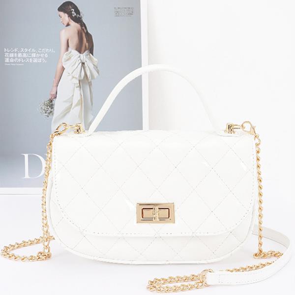 QUILTED ENAMEL FLAP BAG