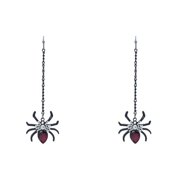 HALLOWEEN RED STONE ACCENT SPIDER LINEAR DROP EARRING