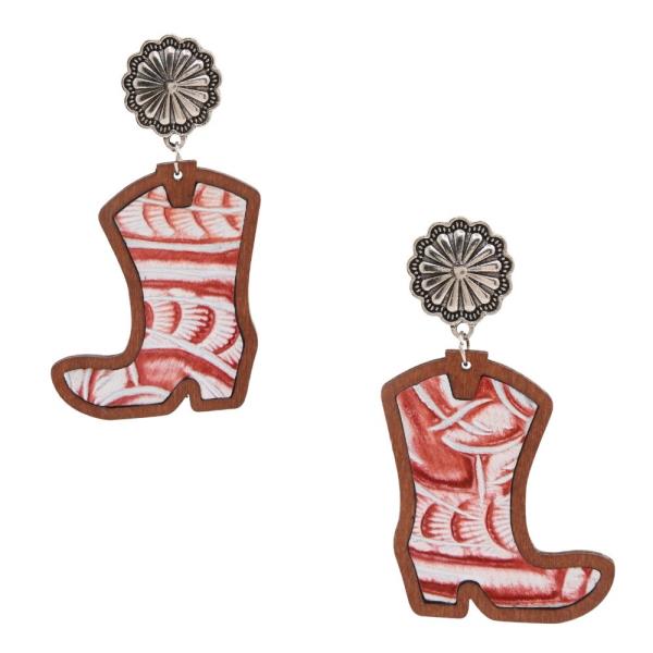 WESTERN CONCH ACCENT FAUX FUR ANIMAL PRINT BOOT DANGLE EARRING