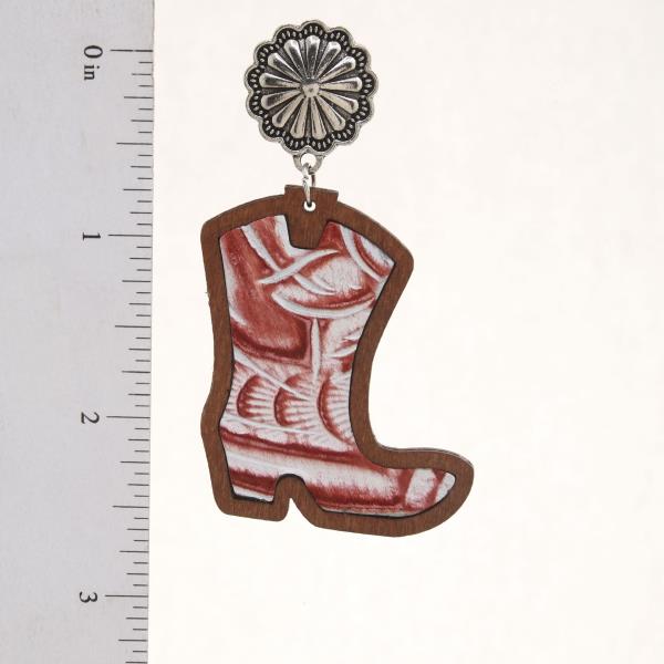 WESTERN CONCH ACCENT FAUX FUR ANIMAL PRINT BOOT DANGLE EARRING