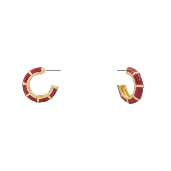 ENAMEL BAMBOO TEXTURE OPEN HOOP EARRING