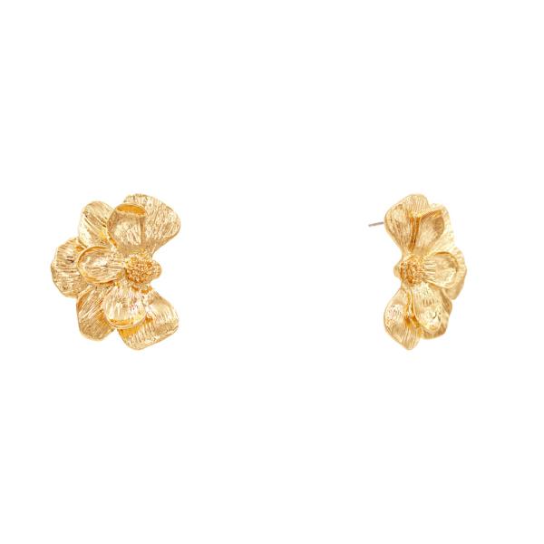 TEXTURED METAL FLOWER ROUND PETAL CLUSTER EARRING
