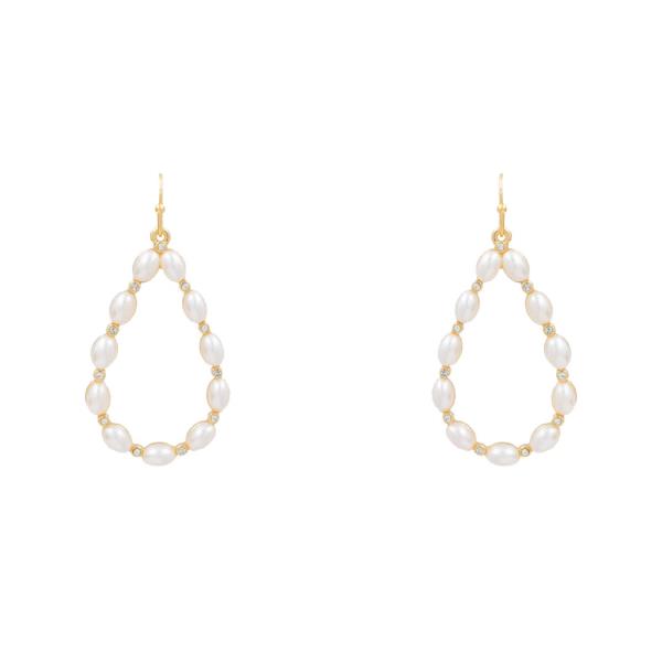 RHINESTONE ACCENT TEADROP PEARL HOOP EARRING
