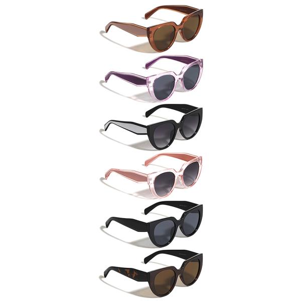 COLOR PRINT ACCENT GEOMETRIC CAT EYE SUNGLASSES 1DZ