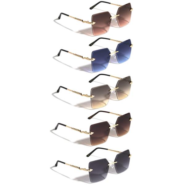 RIMLESS SNAKE HINGE ACCENT SQUARE SUNGLASSES 1DZ