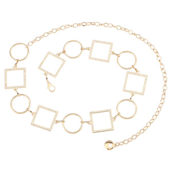 RHINESTONE METAL ROUND RECTANGLE CHAIN BELT