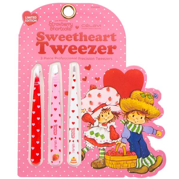 CELAVI STRAWBERRY SHORTCAKE SWEETHEART 3PC PROFESSIONAL PRECISION TWEEZERS SET