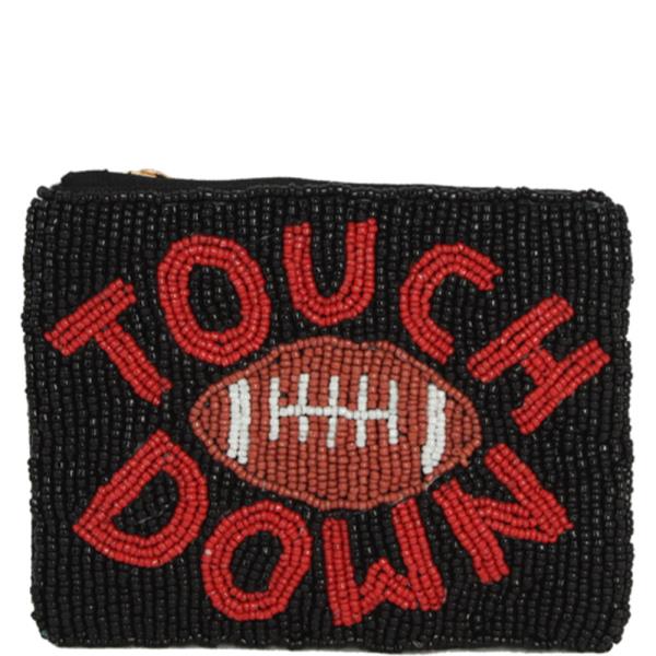 SEED BEAD GAME DAY TOUCHDOWN COIN PURSE BAG