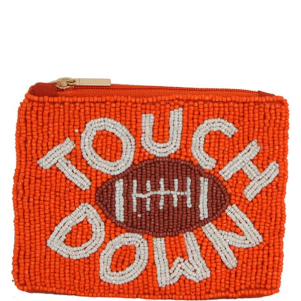SEED BEAD GAME DAY TOUCHDOWN COIN PURSE BAG