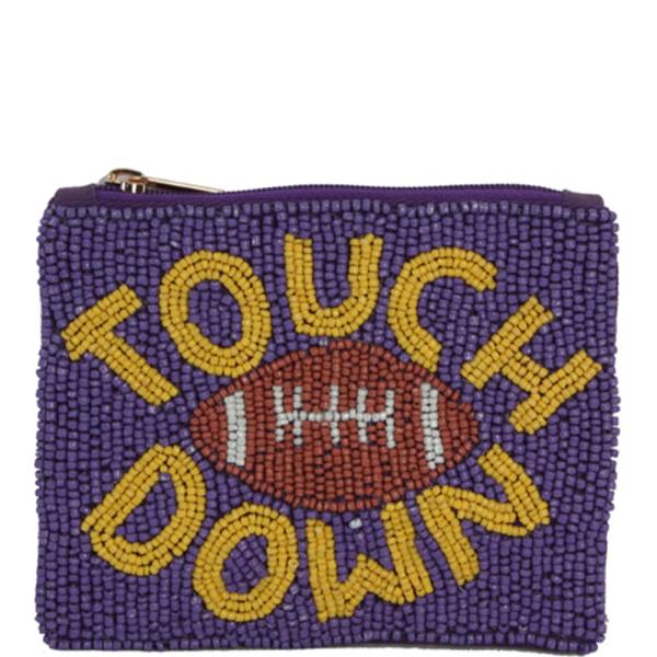 SEED BEAD GAME DAY TOUCHDOWN COIN PURSE BAG