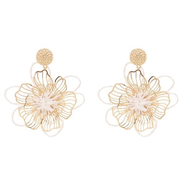 FLOWER WIRE METAL DANGLE EARRING
