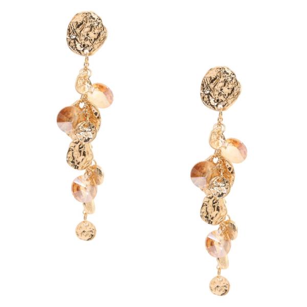 HAMMERED METAL DISC STONE LINK DANGLE EARRING