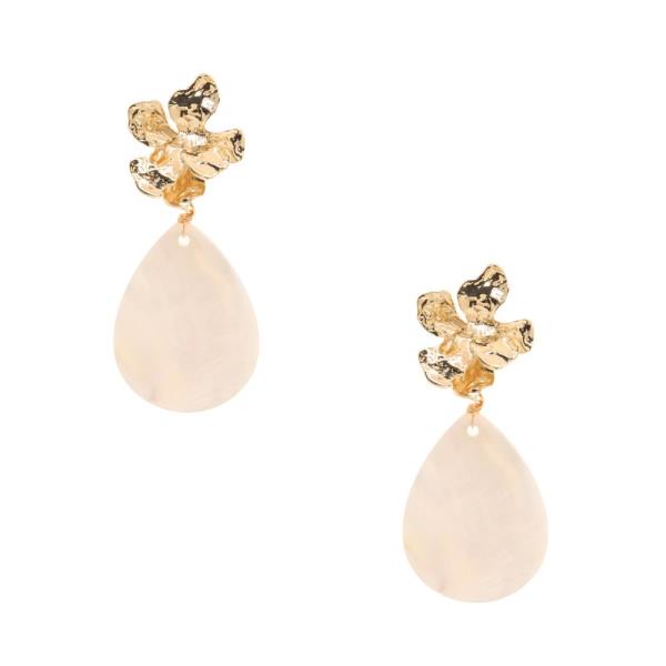 METAL FLOWER TEARDROP DANGLE EARRING