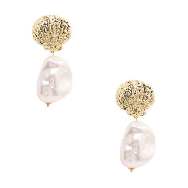 SEASHELL PEARL BEAD LINK DANGLE EARRING
