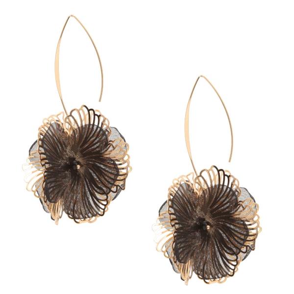 FABRIC METAL FLOWER PULL THROUGH EARRING