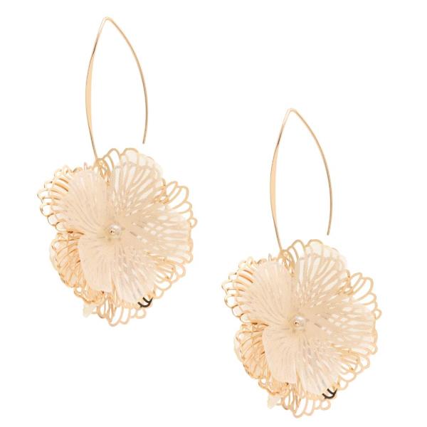 FABRIC METAL FLOWER PULL THROUGH EARRING