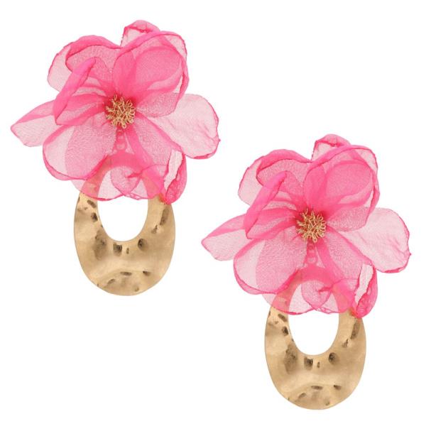 TULLE FLOWER TEARDROP DANGLE EARRING