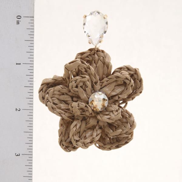 RAFFIA FLOWER CRYSTAL CENTER TEARDROP EARRING