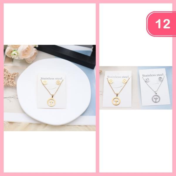 STAINLESS STEEL CROSS PENDANT NECKLACE WITH EARRING SET (12 UNITS)