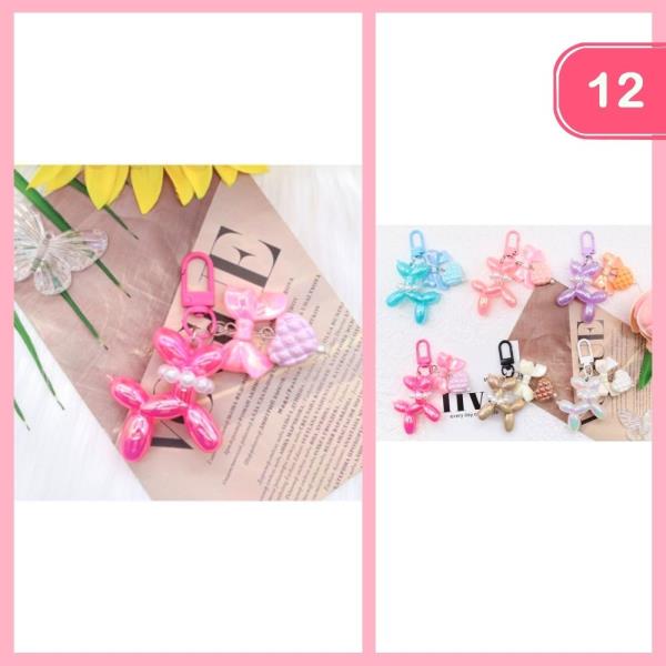 BALLOON DOG HEART BOW PEARL KEYCHAIN (12 UNITS)
