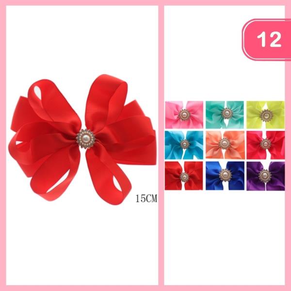 RIBBON HAIR BOW PIN (12 UNITS)