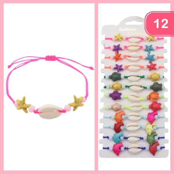SEASHELL AND STARFISH ADJUSTABLE BRACELET (12 UNITS)