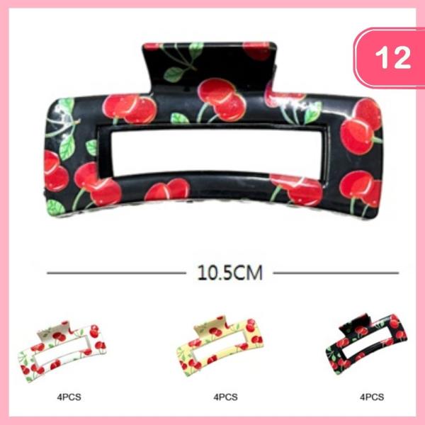 CHERRY PRINT HAIR CLAW CLIP (12 UNITS)