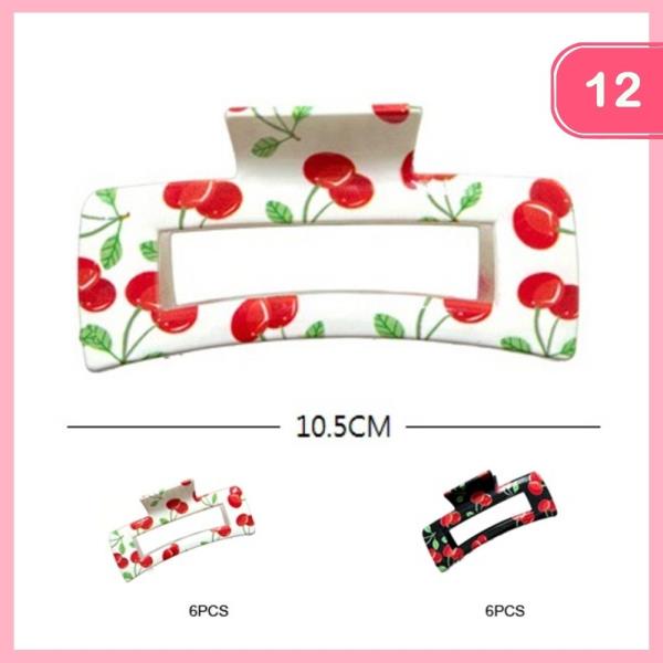 CHERRY PRINT HAIR CLAW CLIP (12 UNITS)