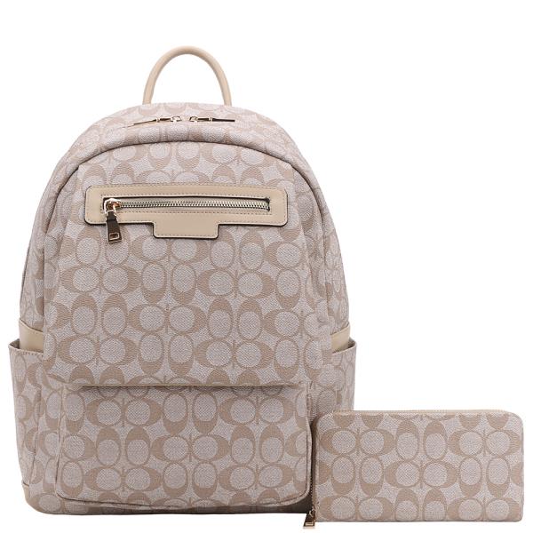 2IN1 OVAL PRINT HANDLE BACKPACK W WALLET SET