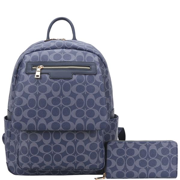 2IN1 OVAL PRINT HANDLE BACKPACK W WALLET SET