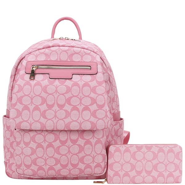 2IN1 OVAL PRINT HANDLE BACKPACK W WALLET SET