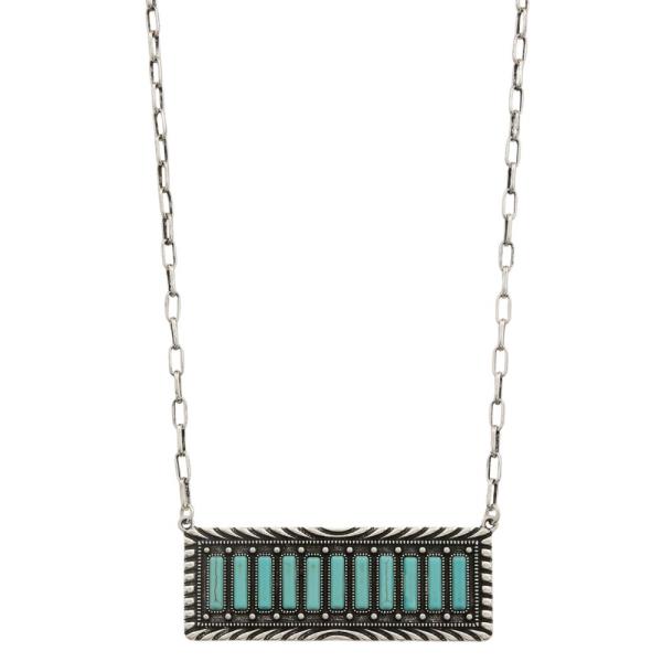 WESTERN RECTANGLE TURQUOISE BEAD RECTANGLE PENDANT