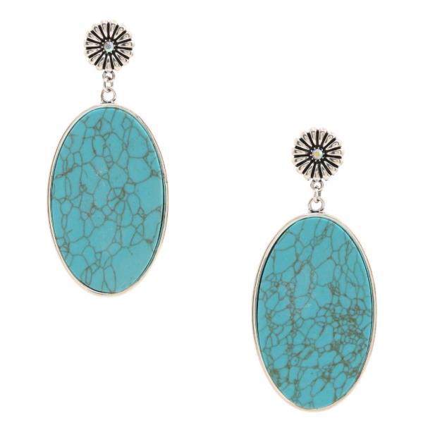 TURQUOISE OVAL WESTERN STYLE DANGLE EARRING