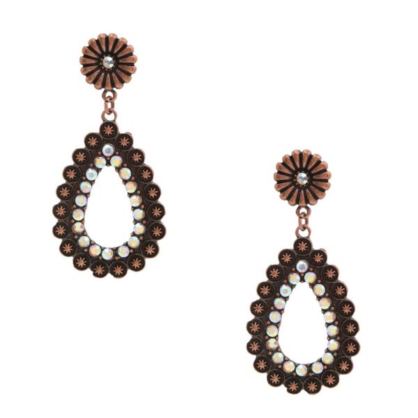 TEARDROP RHINESTONE WESTERN STYLE DANGLE EARRING