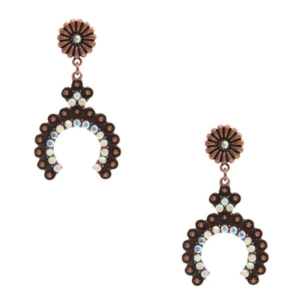 HORSE SHOE RHINESTONE WESTERN STYLE DANGLE EARRING