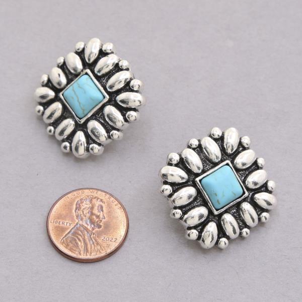TURQUOISE STONE SQUARE WESTERN STYLE EARRING