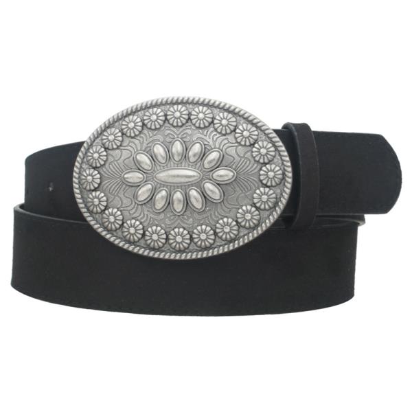 PLUS ARTISAN FLOWER OVAL BUCKLE MICROSUEDE BELT