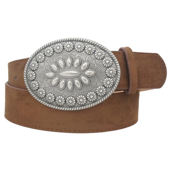 ARTISAN FLOWER OVAL BUCKLE MICROSUEDE BELT
