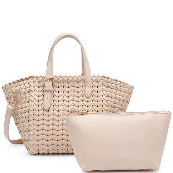 2IN1 WOVEN BASKET DESIGN ESTELLE TOTE W POUCH SET