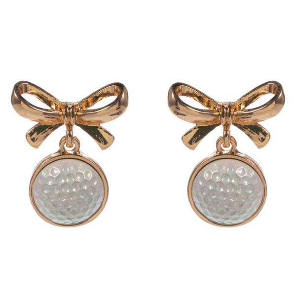 RIBBON BOW GOLF BALL DANGLE EARRING