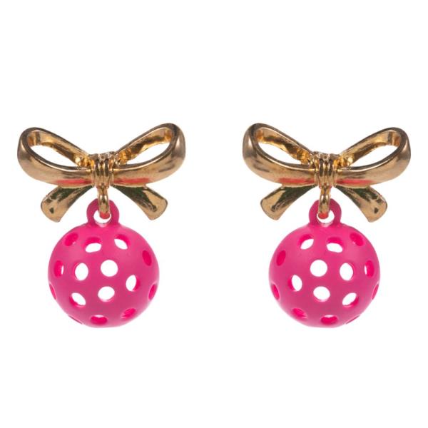 RIBBON BOW PICKLEBALL DANGLE EARRING