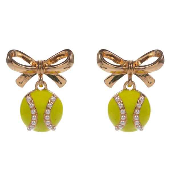 RIBBON BOW TENNIS BALL DANGLE EARRING