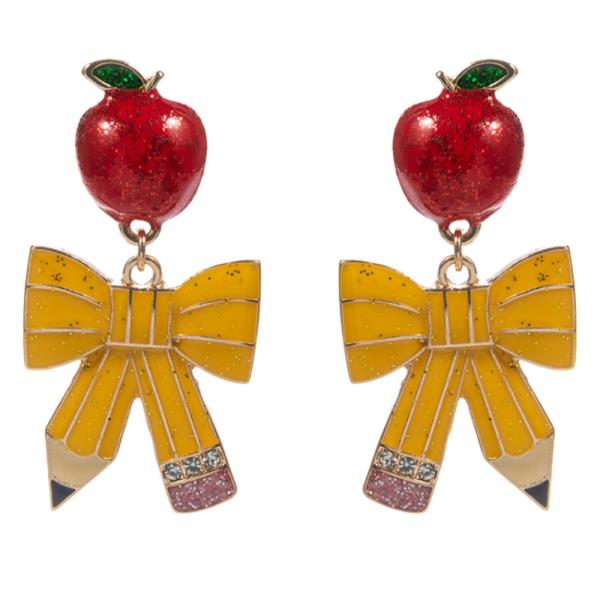 BACK TO SCHOOL APPLE PENCIL DANGLE EARRING