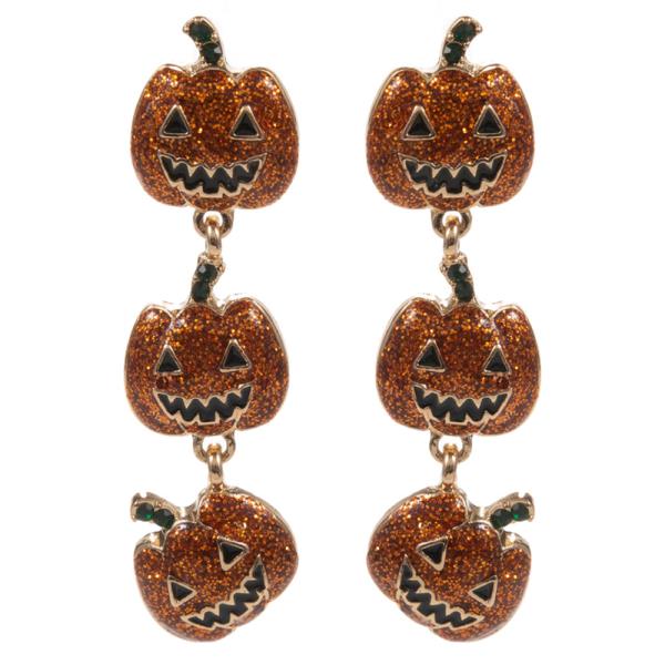 HALLOWEEN TIERED JACK O LANTERN DANGLE EARRING
