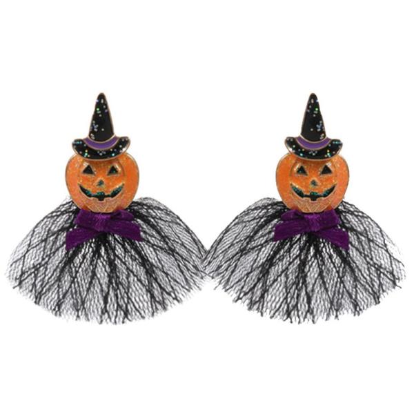 HALLOWEEN JACK O LANTERN WITCH HAT RIBBON BOW TUTU EARRING