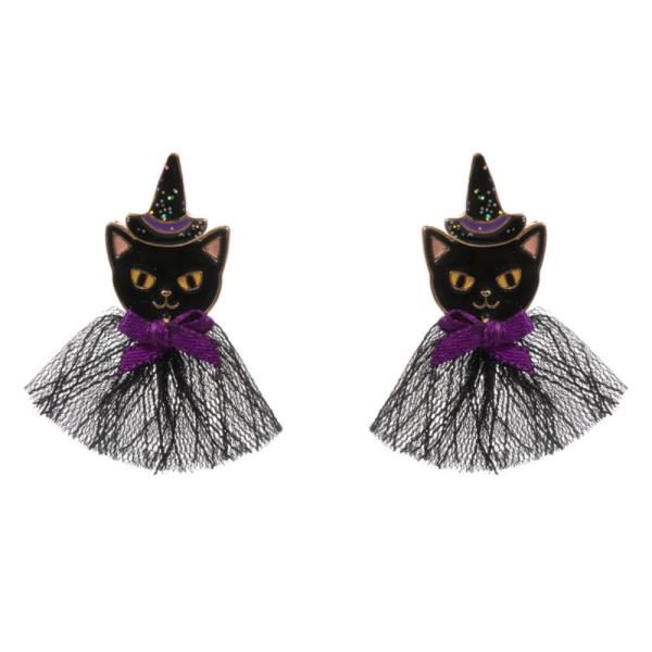 HALLOWEEN CUTE CAT WITCH HAT RIBBON BOW TUTU EARRING