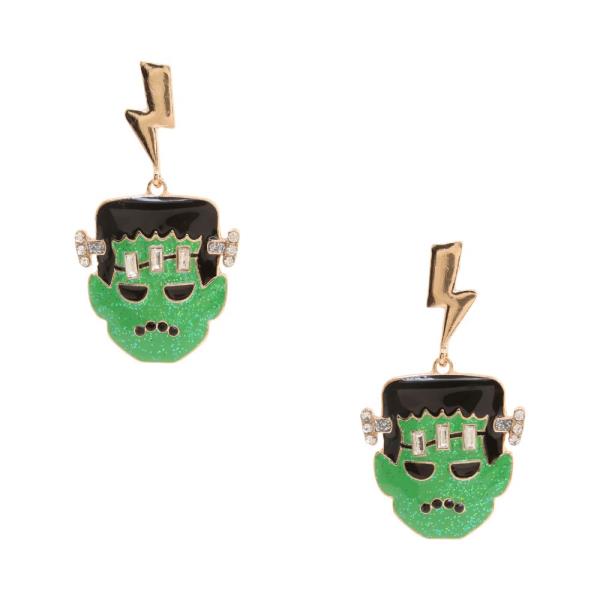 HALLOWEEN FRANKENSTEIN GLITTER DANGLE EARRING